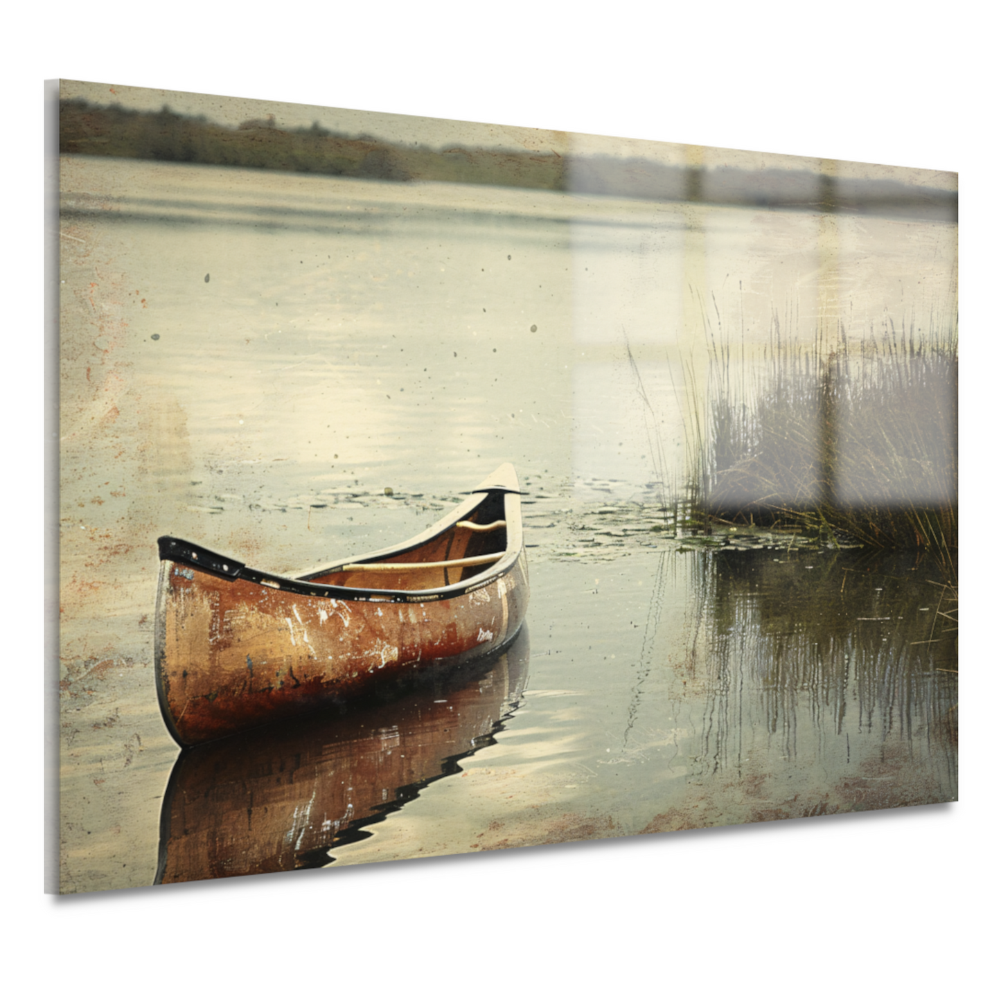 Impressionistische kano op kalm meer acrylglas