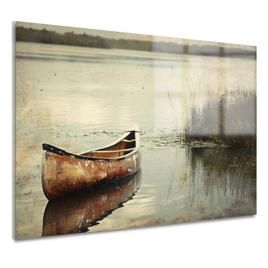 Impressionistische kano op kalm meer acrylglas