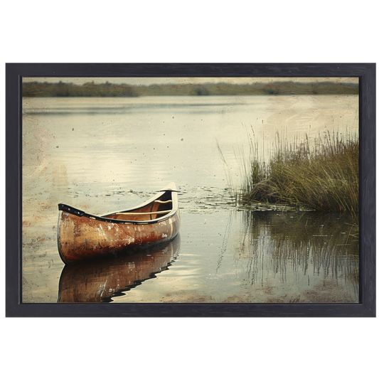 Impressionistische kano op kalm meer canvas met baklijst