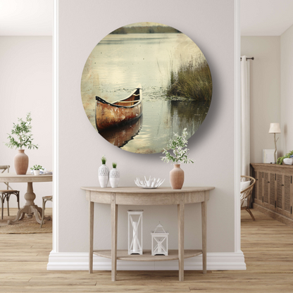 Impressionistische kano op kalm meer aluminium muurcirkel