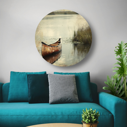 Impressionistische kano op kalm meer aluminium muurcirkel