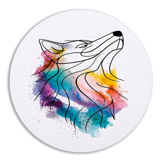 Kleurrijke abstracte wolf in aquarel aluminium muurcirkel