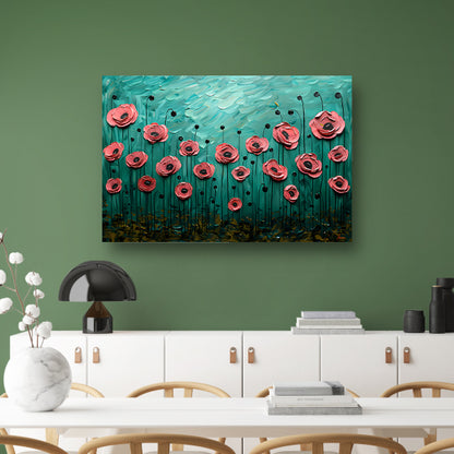 Abstracte kleurrijke bloemen in groen veld poster