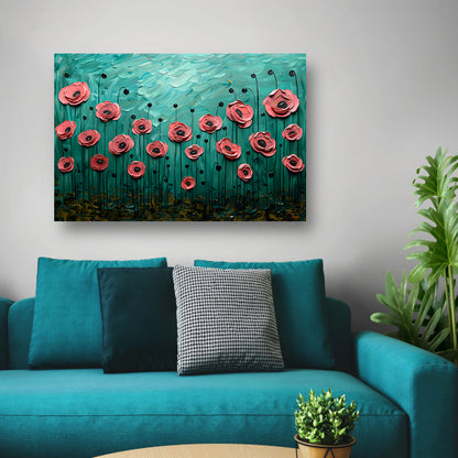 Abstracte kleurrijke bloemen in groen veld canvas