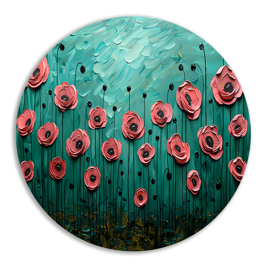 Abstracte kleurrijke bloemen in groen veld aluminium muurcirkel