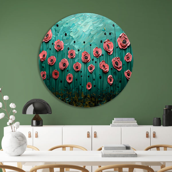 Abstracte kleurrijke bloemen in groen veld forex muurcirkel