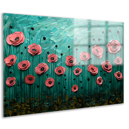 Abstracte kleurrijke bloemen in groen veld acrylglas