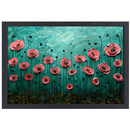 Abstracte kleurrijke bloemen in groen veld canvas met baklijst