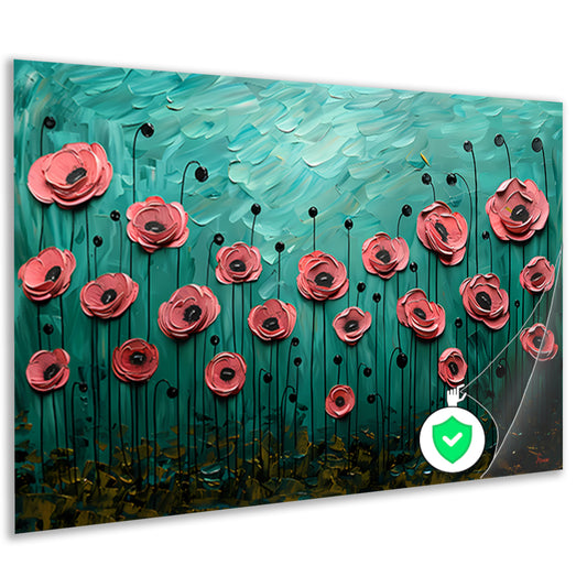 Abstracte kleurrijke bloemen in groen veld poster