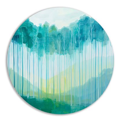 Surrealistisch schilderij van een boslandschap aluminium muurcirkel