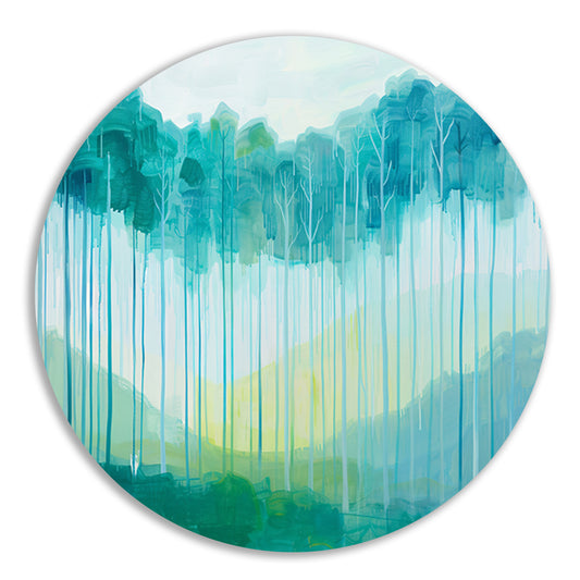 Surrealistisch schilderij van een boslandschap aluminium muurcirkel
