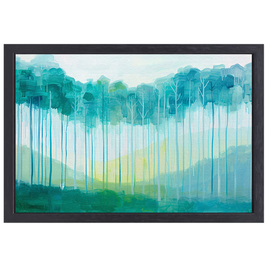 Surrealistisch schilderij van een boslandschap canvas met baklijst