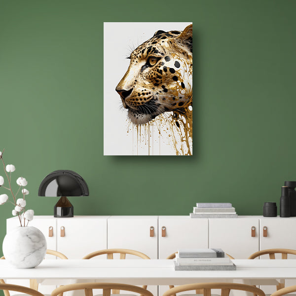 Vergulde Luipaard in Dynamische Kunst canvas met baklijst