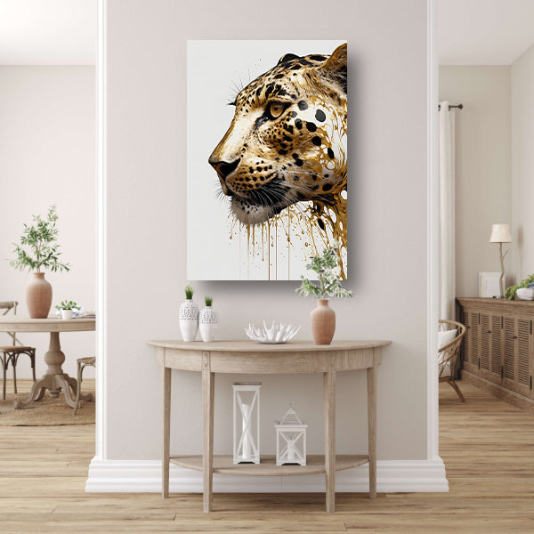 Vergulde Luipaard in Dynamische Kunst canvas met baklijst