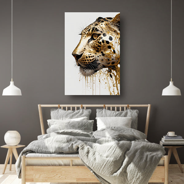 Vergulde Luipaard in Dynamische Kunst canvas met baklijst