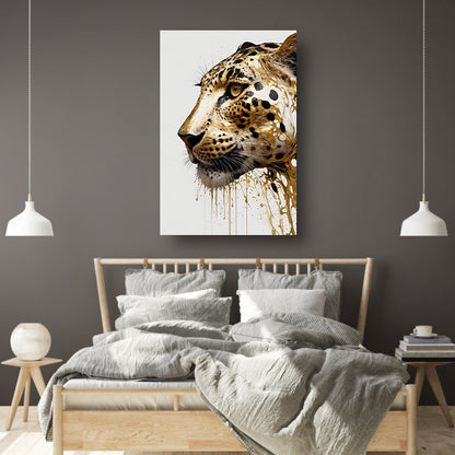 Vergulde Luipaard in Dynamische Kunst canvas met baklijst