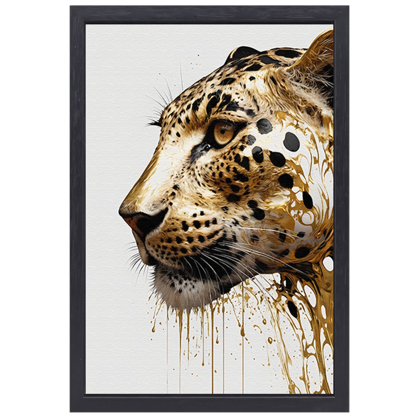 Vergulde Luipaard in Dynamische Kunst canvas met baklijst