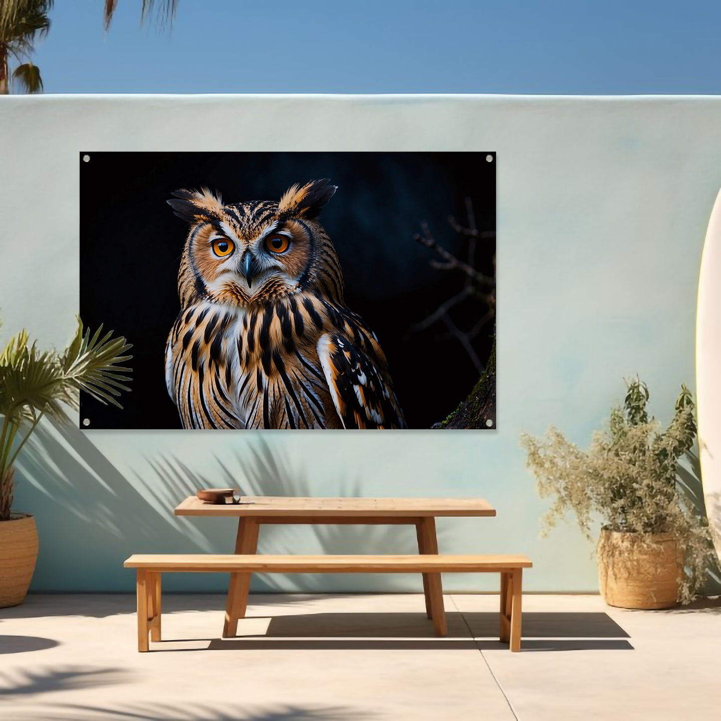 Prachtige close-up foto van een uil tuinposter