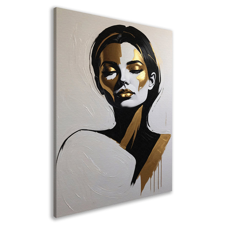 Vrouwelijk Portret in Zwart, Wit en Goud canvas