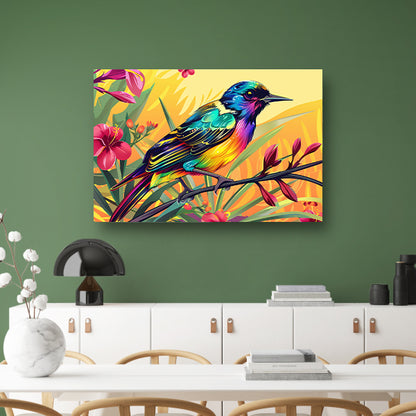 Kleurrijke tropische vogel met bloemen poster