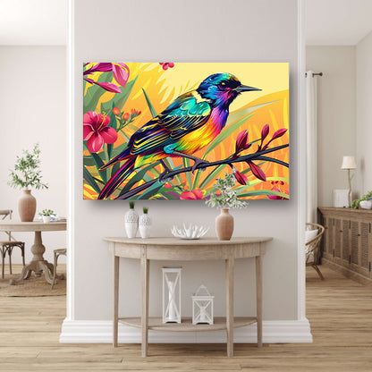 Kleurrijke tropische vogel met bloemen acrylglas