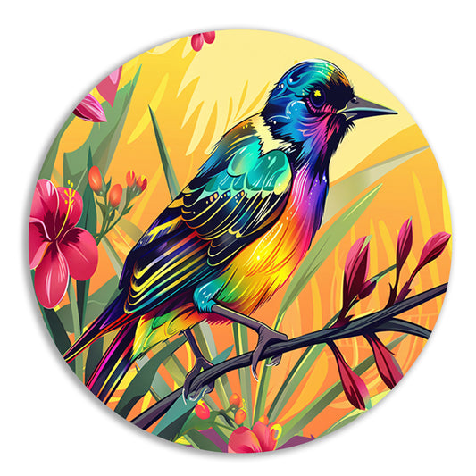 Kleurrijke tropische vogel met bloemen forex muurcirkel