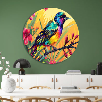 Kleurrijke tropische vogel met bloemen forex muurcirkel