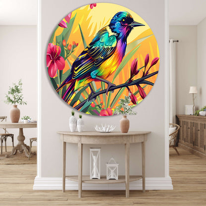 Kleurrijke tropische vogel met bloemen aluminium muurcirkel