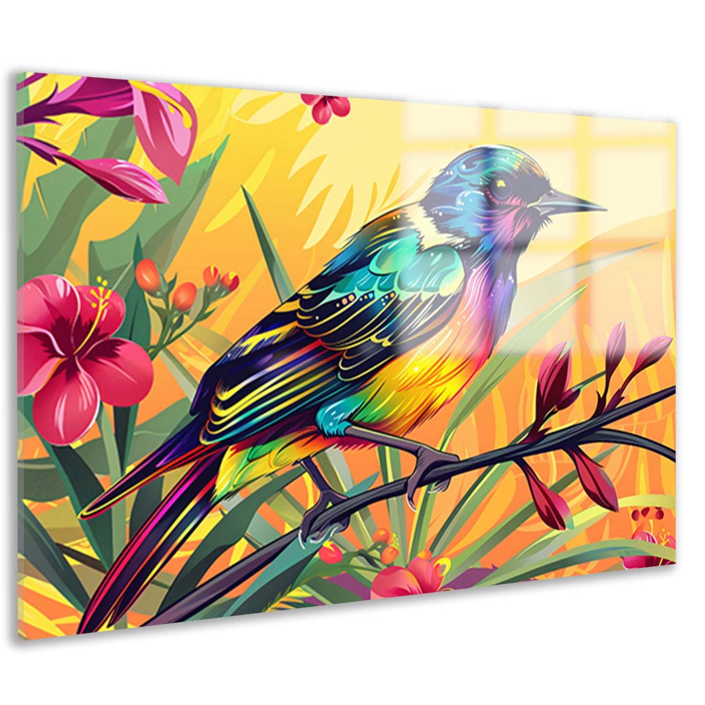 Kleurrijke tropische vogel met bloemen acrylglas