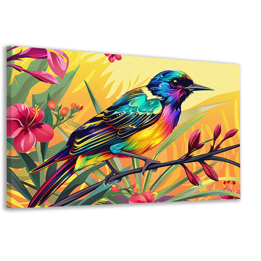 Kleurrijke tropische vogel met bloemen canvas