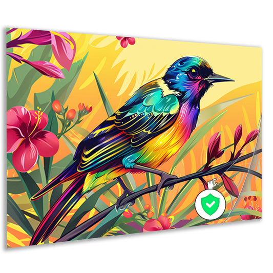 Kleurrijke tropische vogel met bloemen poster