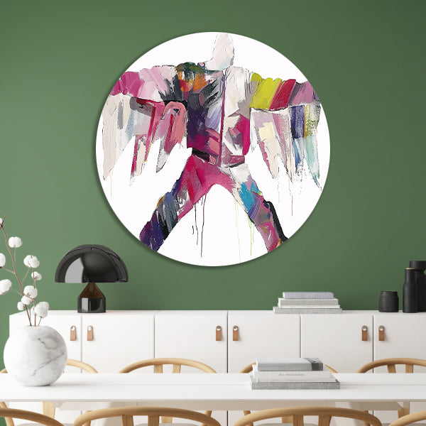 Kleurrijke abstracte figuur met dynamische vormen forex muurcirkel