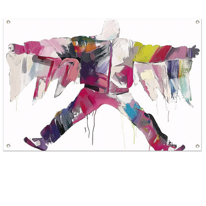 Kleurrijke abstracte figuur met dynamische vormen tuinposter