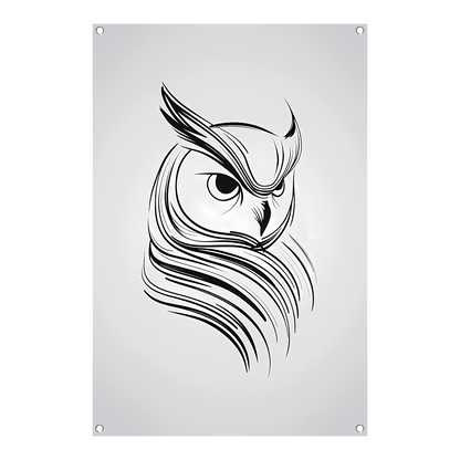 Minimalistische uil in zwart-wit lijnen tuinposter