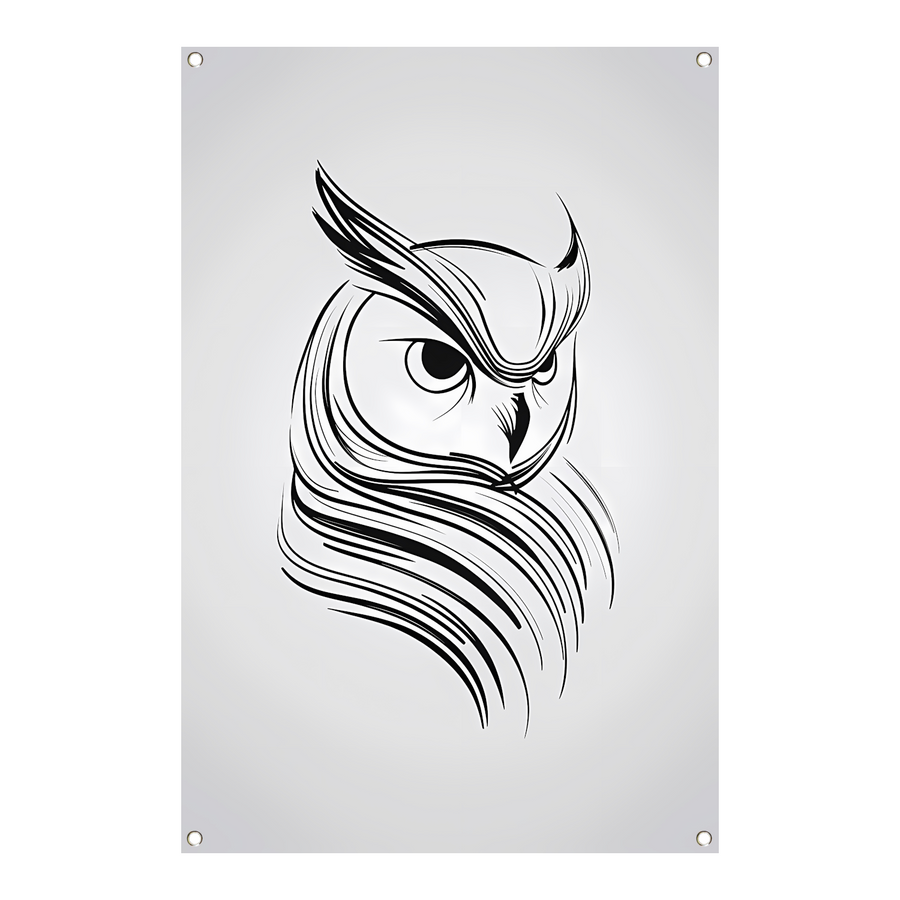 Minimalistische uil in zwart-wit lijnen tuinposter