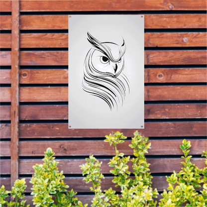 Minimalistische uil in zwart-wit lijnen tuinposter
