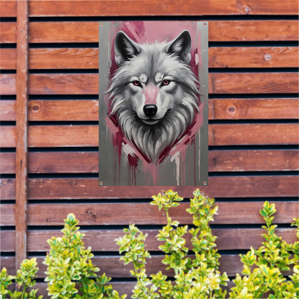 Dynamische Abstracte Wolf met Roze Accenten tuinposter