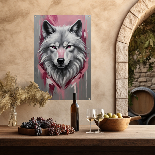 Dynamische Abstracte Wolf met Roze Accenten tuinposter