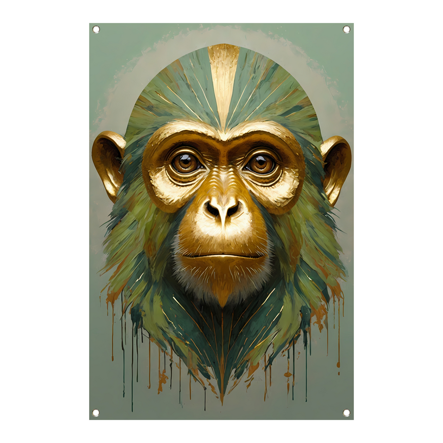 Gouden Aap met Kleurrijke Abstracte Achtergrond tuinposter
