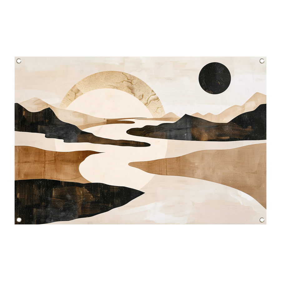 Abstract Rivierlandschap in Neutrale Tinten tuinposter