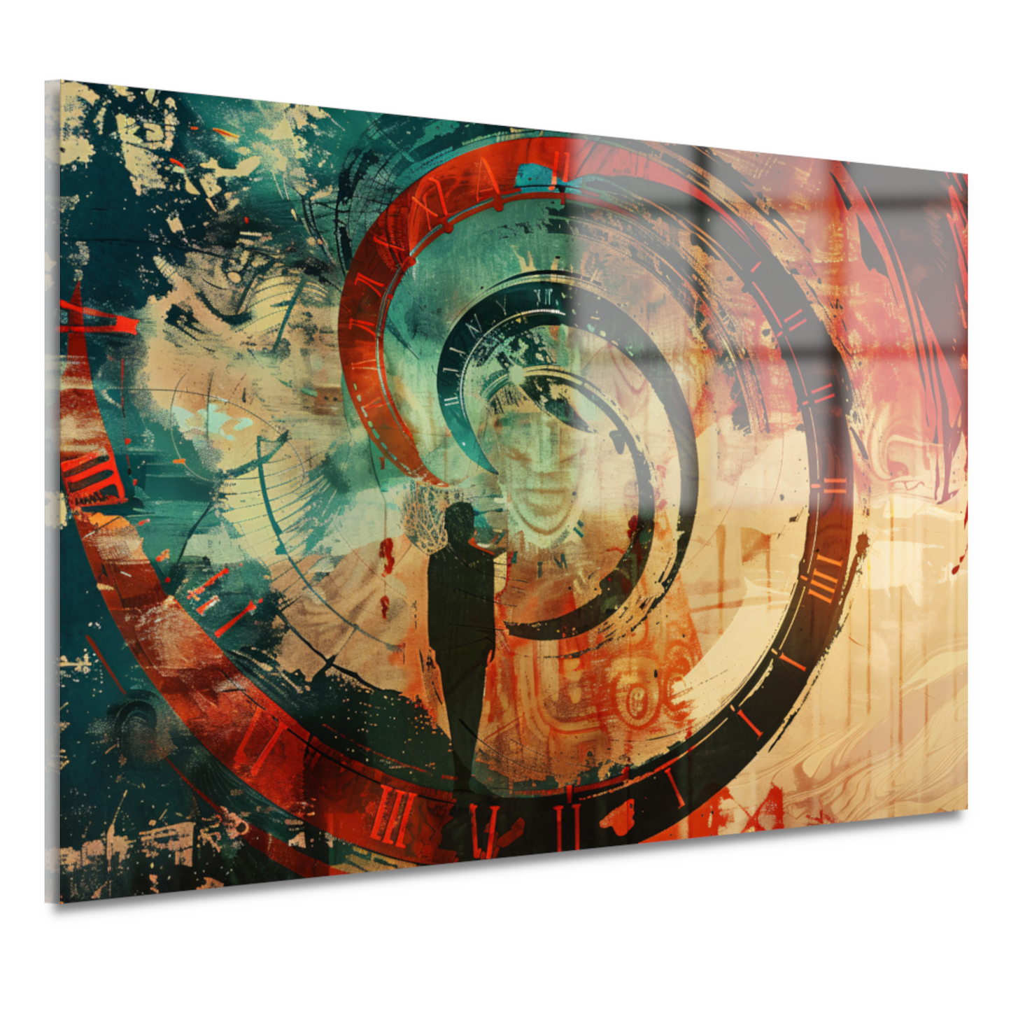 Dynamische Tijdsspiraal met Kleurrijke Elementen acrylglas