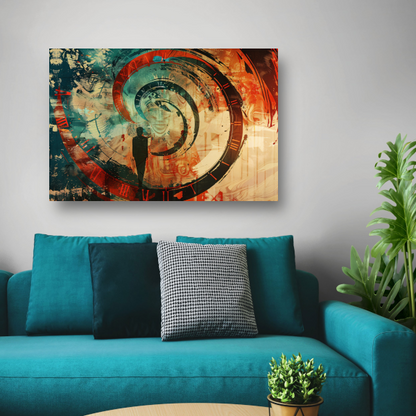 Dynamische Tijdsspiraal met Kleurrijke Elementen canvas met baklijst