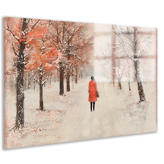 Vrouw wandelt in herfstlandschap met bomen acrylglas