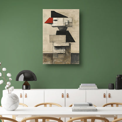 Kubistische Vogel in Zwart-Wit en Rood canvas
