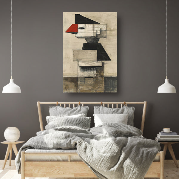 Kubistische Vogel in Zwart-Wit en Rood canvas