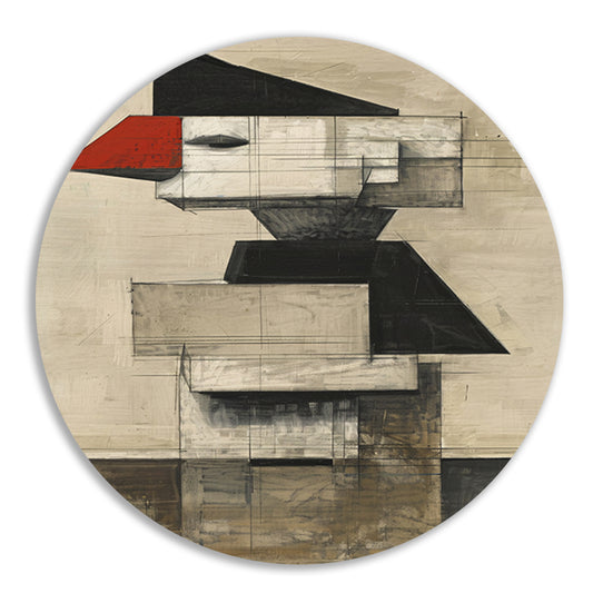 Kubistische Vogel in Zwart-Wit en Rood aluminium muurcirkel