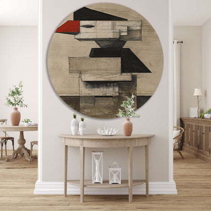 Kubistische Vogel in Zwart-Wit en Rood aluminium muurcirkel