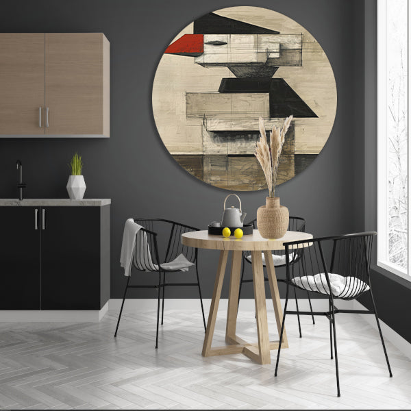 Kubistische Vogel in Zwart-Wit en Rood aluminium muurcirkel