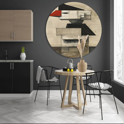 Kubistische Vogel in Zwart-Wit en Rood aluminium muurcirkel