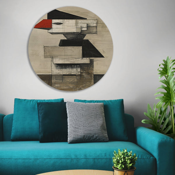 Kubistische Vogel in Zwart-Wit en Rood aluminium muurcirkel
